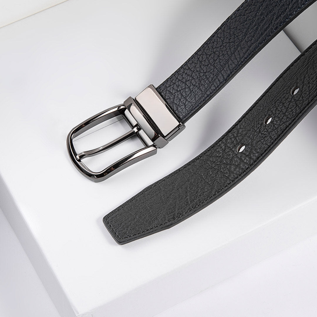 Men’s Reversible Leather Belt – Rotating Buckle Adjustable Waist Strap for Smart Casual and Everyday Wear