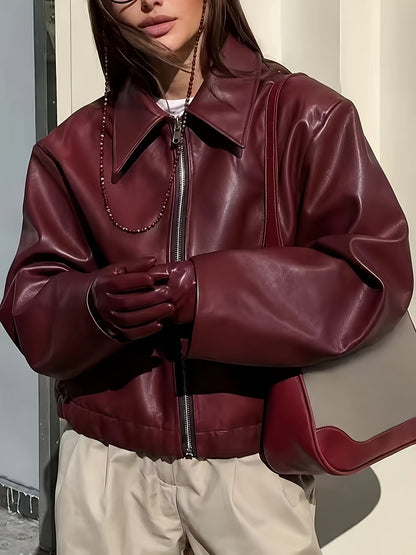 Women’s Cropped Jacket – Elasticated Hem with Fold-Down Collar