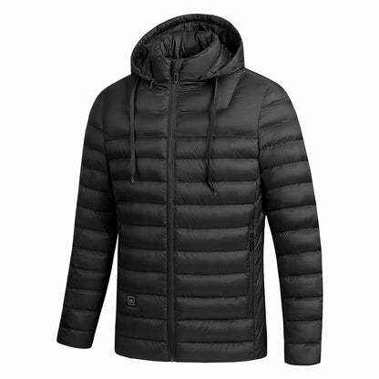 Men’s USB-Heated Hooded Puffer Jacket – Water-Resistant Insulated Winter Coat with Adjustable Heat Zones