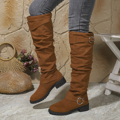 Women's Suede-Look Buckle Knee-High Boots