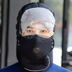 Unisex Full-Coverage Winter Trapper Hat – Plush-Lined Hood with Detachable Face Mask and Goggles