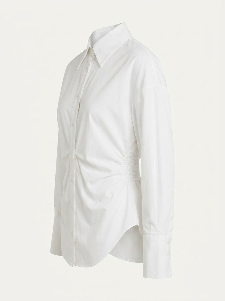 Women’s Ruched-Waist Button Blouse – Tailored Long-Sleeve Style for Office and Events