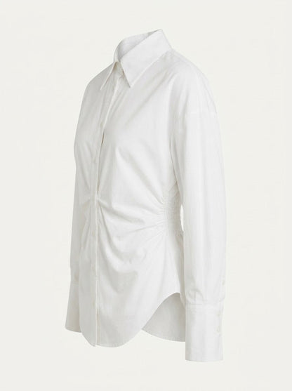 Women’s Ruched-Waist Button Blouse – Tailored Long-Sleeve Style for Office and Events