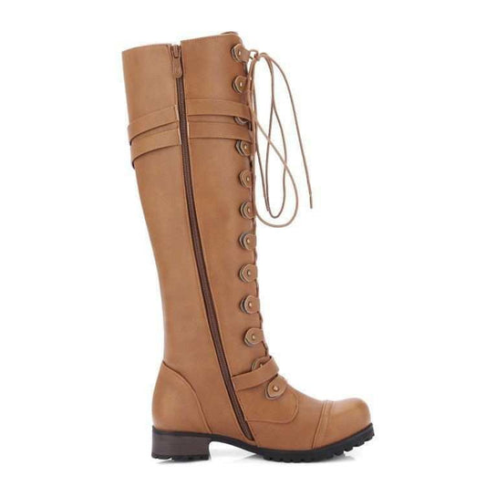 Women's Waterproof Lace-Up Round-Toe Knee-High Boots