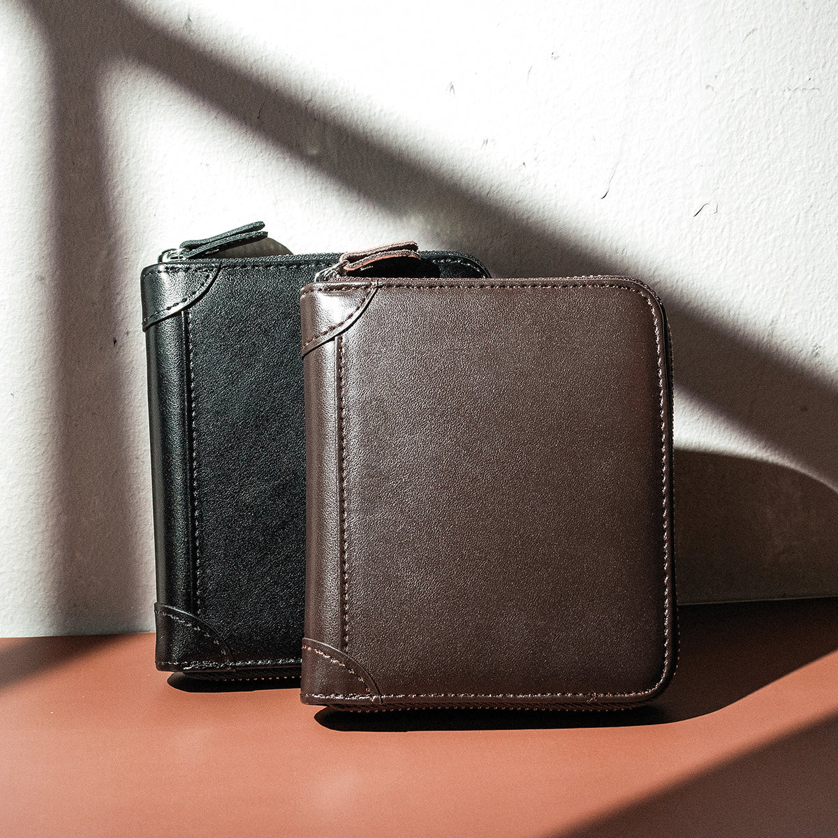 Men’s Genuine Leather RFID Wallet – Large-Capacity Zip-Around Card Organiser with Photo Pockets