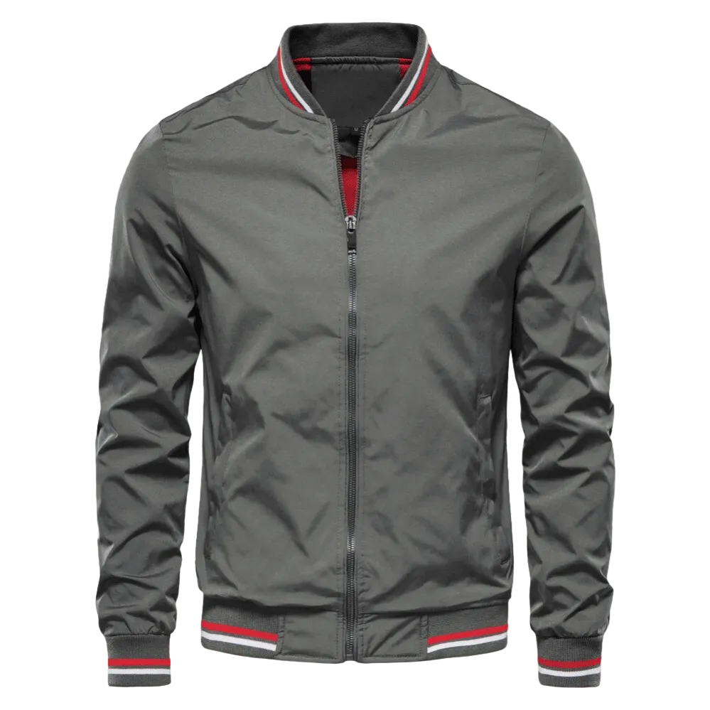 Men’s Striped-Trim Bomber Jacket – Lightweight Zip-Up Layer with Ribbed Collar and Cuffs