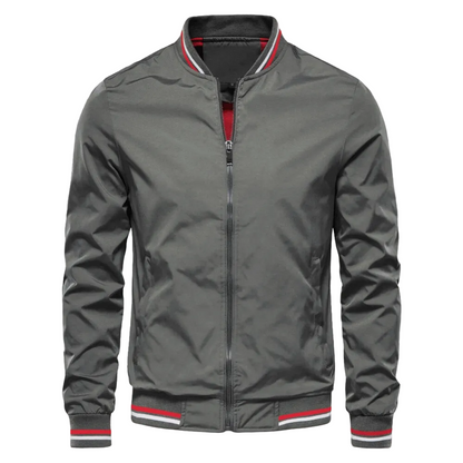 Men’s Striped-Trim Bomber Jacket – Lightweight Zip-Up Layer with Ribbed Collar and Cuffs