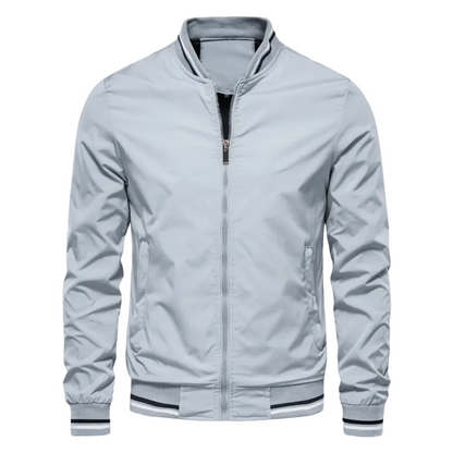 Men’s Striped-Trim Bomber Jacket – Lightweight Zip-Up Layer with Ribbed Collar and Cuffs