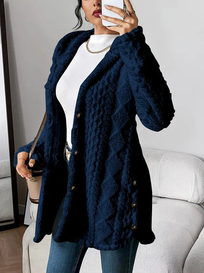 Women’s Cable-Knit Cardigan – Hooded Button-Through Cardigan