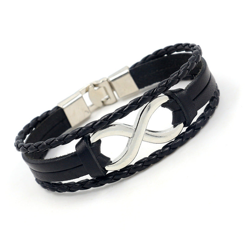 VARIANT|Black|Braided Leather Infinity Bracelet – Black