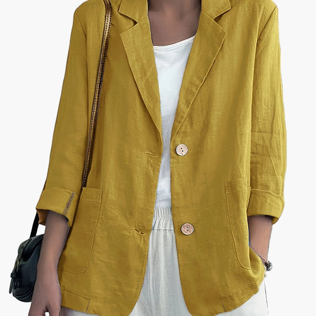 Women’s Relaxed Blazer – Two-Button Front with Roll-Up Sleeves