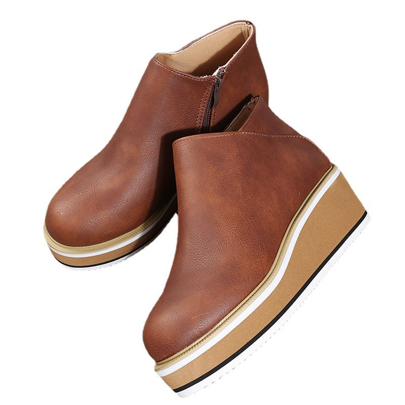 Women's Side Zip Wedge Block-Heel Chunky Chelsea Boots