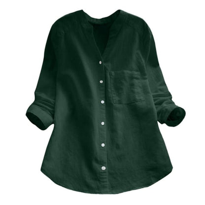 Women’s Linen Collarless Shirt – Breathable Long-Sleeve Layer for Warm Days