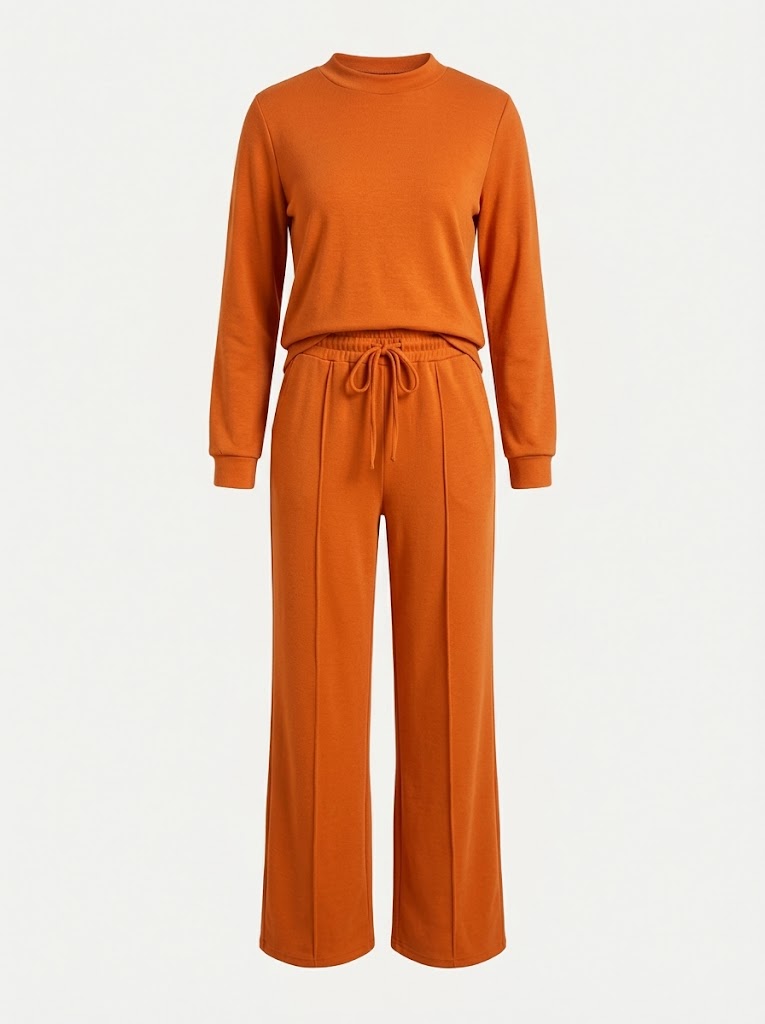 Women’s Drawstring Trouser Co-Ord Set – Relaxed Long-Sleeve Top with Wide-Leg Trousers for Smart Casual Wear