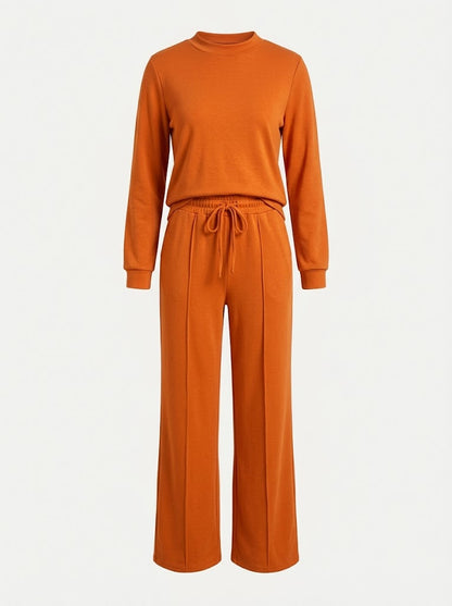 Women’s Drawstring Trouser Co-Ord Set – Relaxed Long-Sleeve Top with Wide-Leg Trousers for Smart Casual Wear