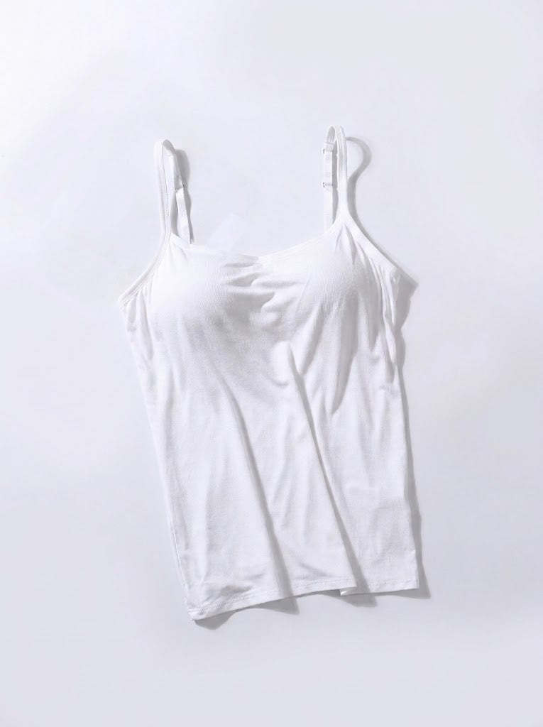 Women’s Built-In Bra Camisole Top – Supportive Spaghetti-Strap Layer for Everyday Wear