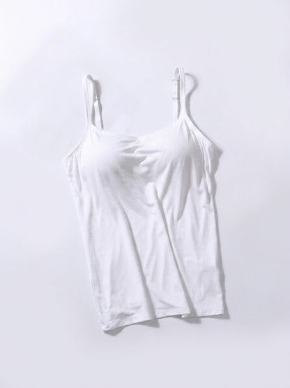 Women’s Built-In Bra Camisole Top – Supportive Spaghetti-Strap Layer for Everyday Wear