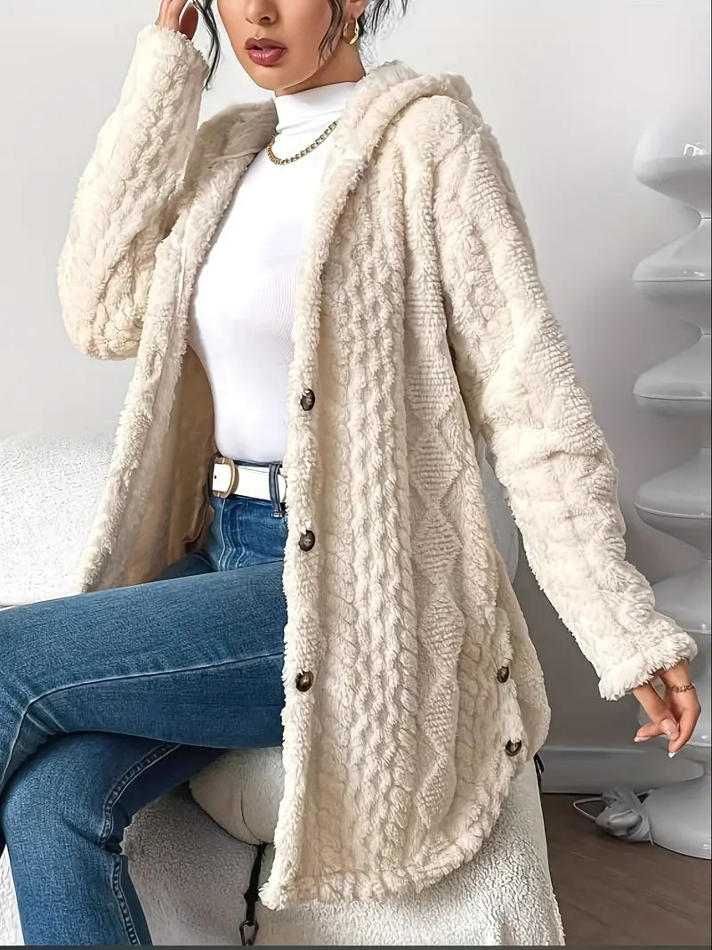 Women’s Cable-Knit Cardigan – Hooded Button-Through Cardigan