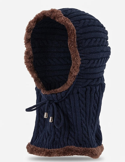 Women’s Knitted Balaclava Hood Scarf – Plush-Lined Cable-Knit Windproof Winter Neck Warmer with Adjustable Drawcord
