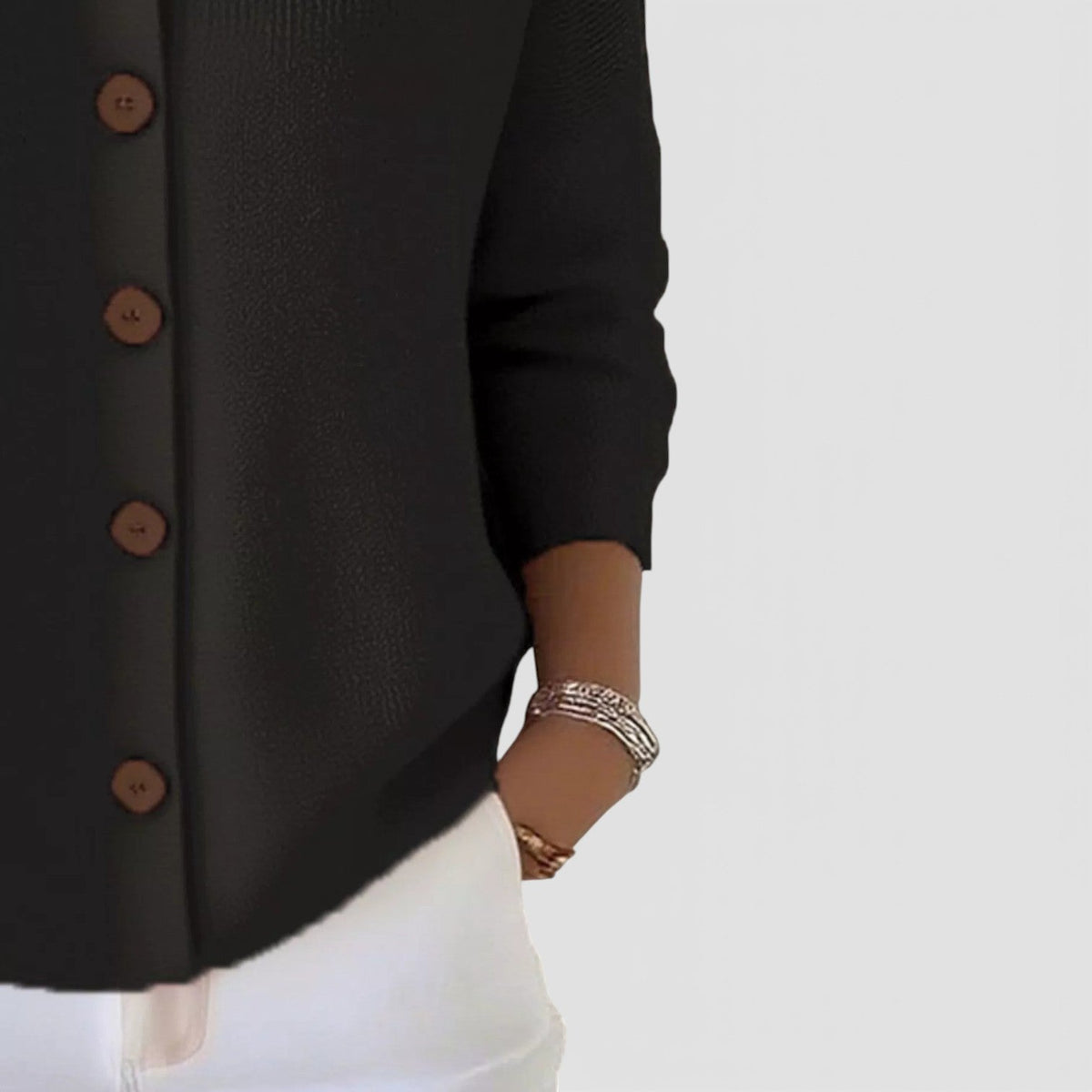 Women’s Knitted Blouse – Polo Collar Top with Full Button Placket