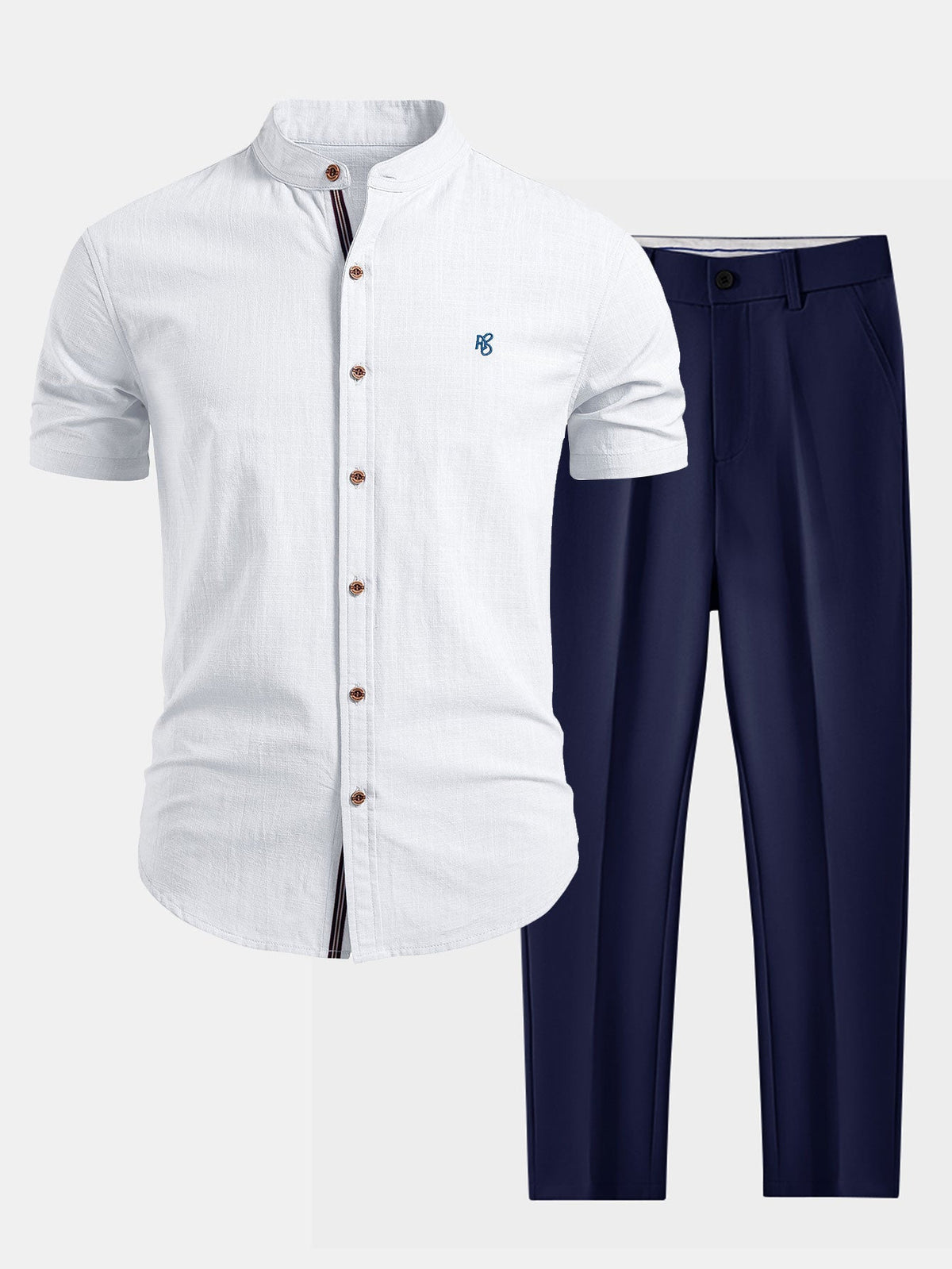 Men’s Cotton Stand Collar Shirt with Tapered Trousers – Smart Summer Co-Ord