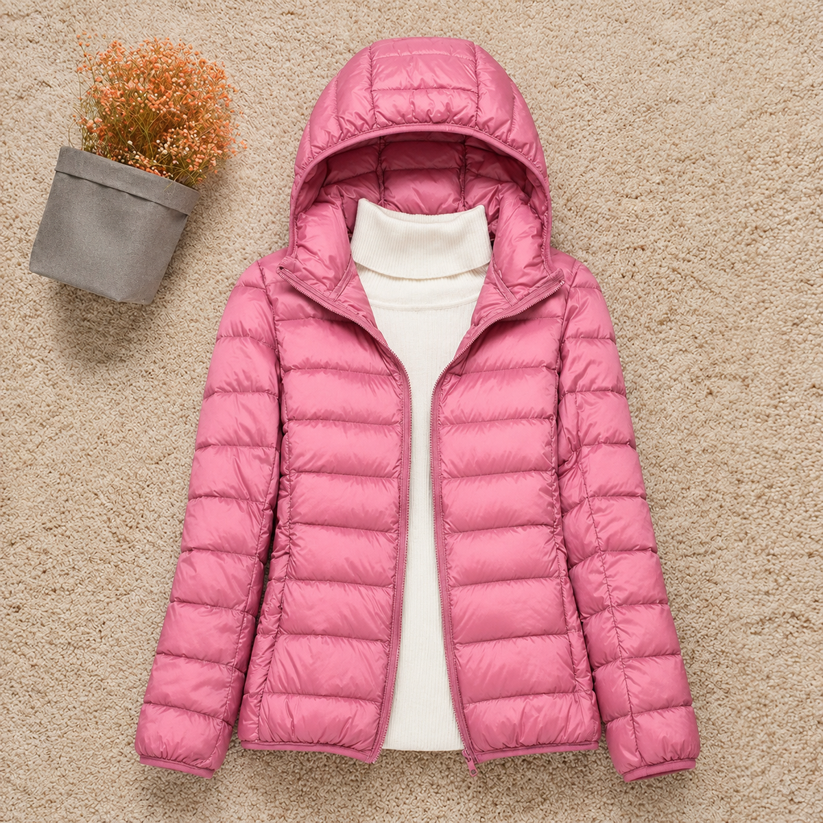 Men’s Lightweight Down Jacket – Packable Hooded Puffer with Zip Pockets