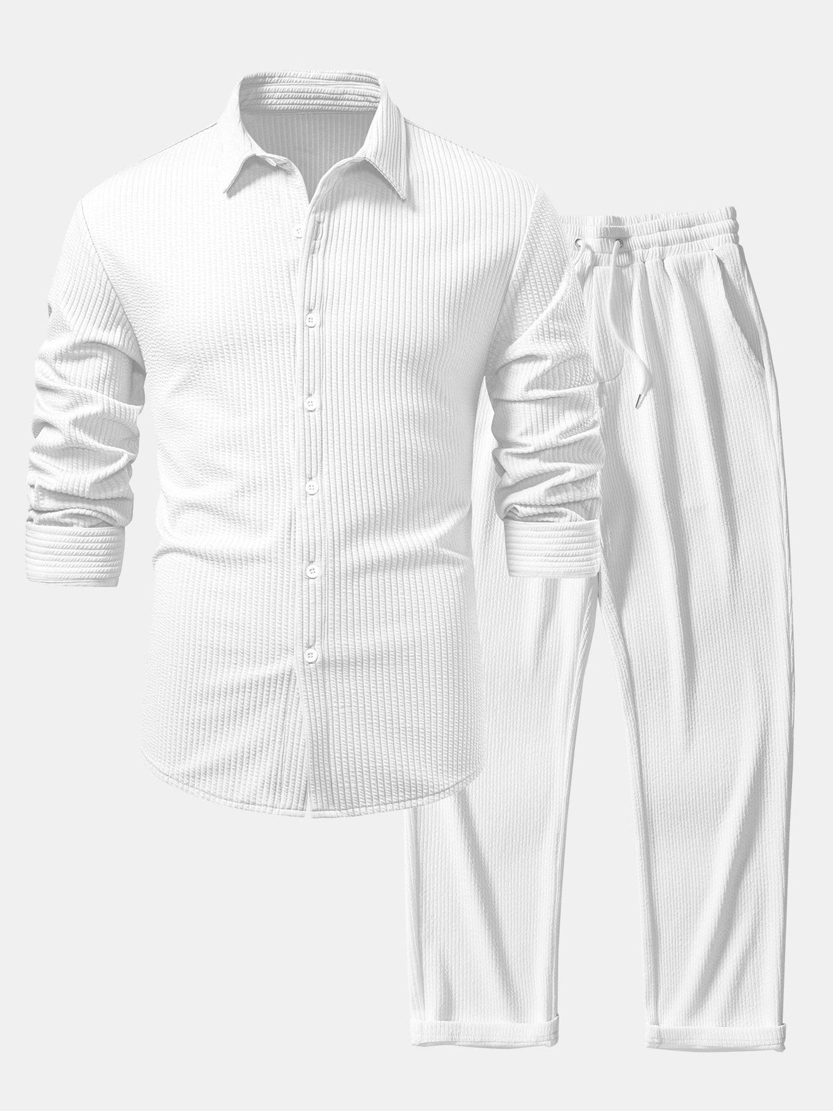 Men’s Ribbed Muscle-Fit Shirt and Straight Trousers – Stretch Smart Casual Set