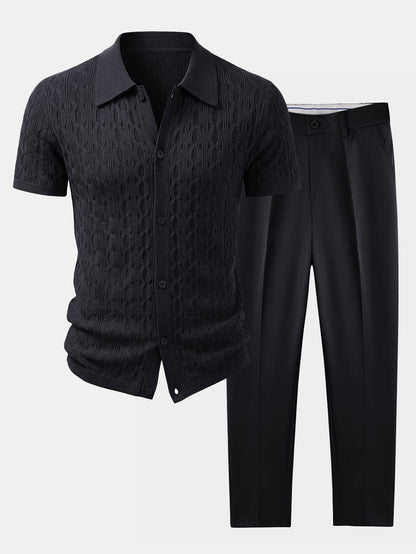 Men’s Viscose Textured Knit Shirt and Stretch Tapered Trousers – Smart Casual Summer Set