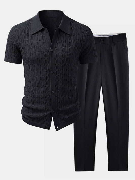 Men’s Viscose Textured Knit Shirt and Stretch Tapered Trousers – Smart Casual Summer Set