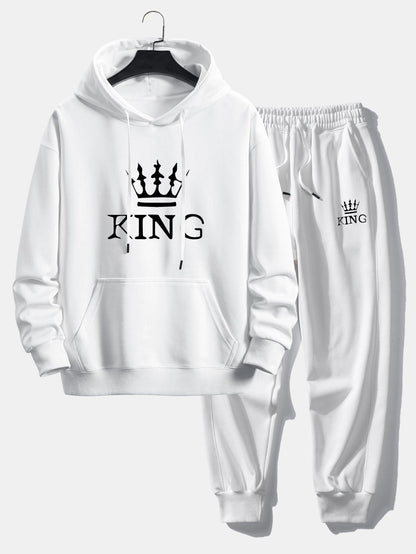 Men’s Printed Relaxed Tracksuit – Cotton Blend Hoodie Set for Streetwear and Travel
