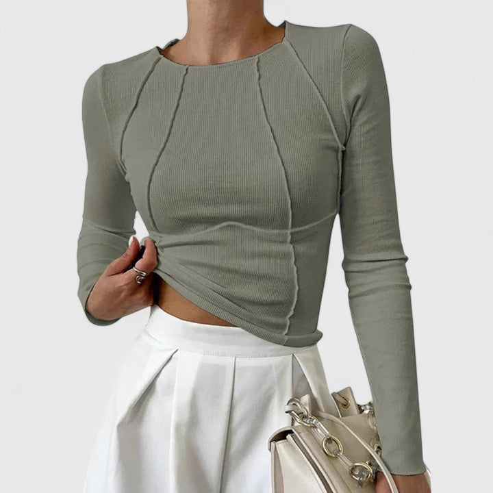Women’s Ribbed Long-Sleeve Top – Fitted Everyday Layer for Smart Casual Wear