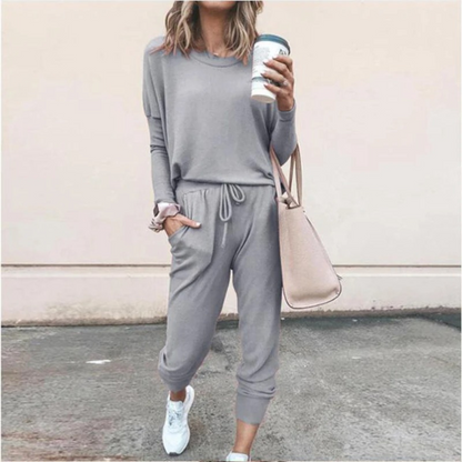 Women’s Relaxed Long-Sleeve Top and Jogger Set – Soft Two-Piece Casual Outfit