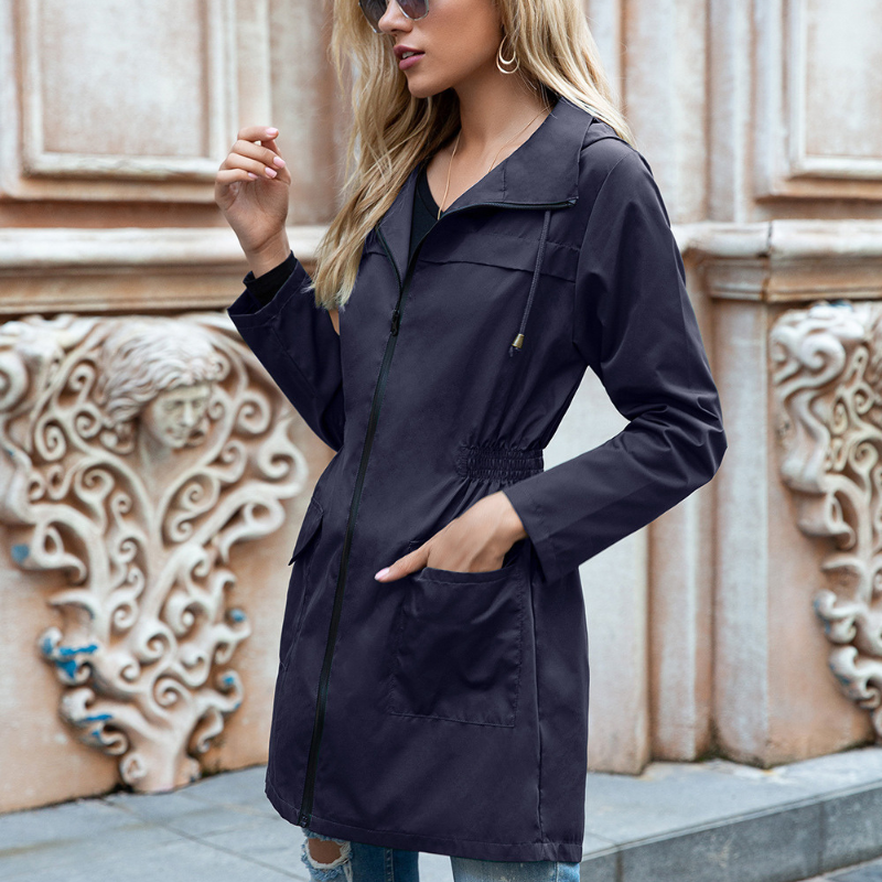 Women’s Waterproof Hooded Rain Jacket – Lightweight Drawstring Layer for Wet Winter Days