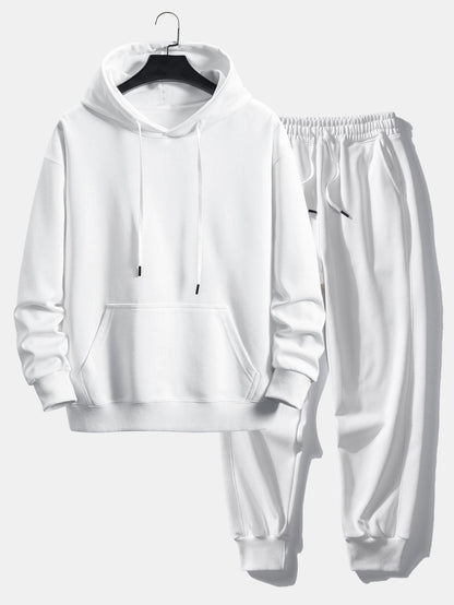 Men’s Basic Tracksuit Set – Pullover Hoodie and Cuffed Joggers for Daily Comfort