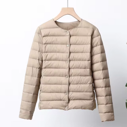 Women’s Lightweight Quilted Down Jacket – Collarless Layer for Transitional Weather