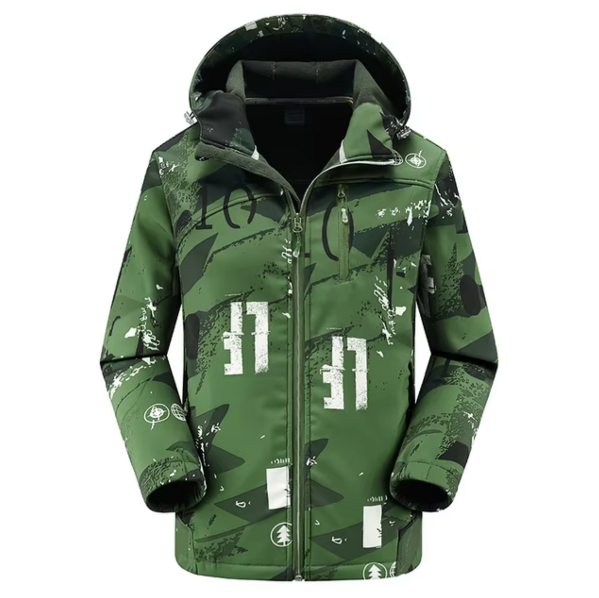 Women’s Printed Hooded Softshell Jacket – Thermal Windproof Outdoor Layer with Waterproof Protection for Hiking and Winter Activities
