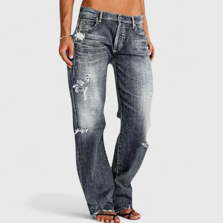 Women’s Straight-Leg Jeans – Distressed Finish with Natural Waist