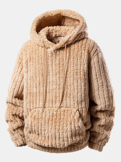 Men’s Winter Teddy Co-Ord Tracksuit – Ribbed Pullover Hoodie with Matching Joggers