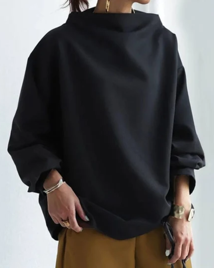 Women’s Oversized Sweatshirt – Stand Collar Sweatshirt with Dropped Shoulders