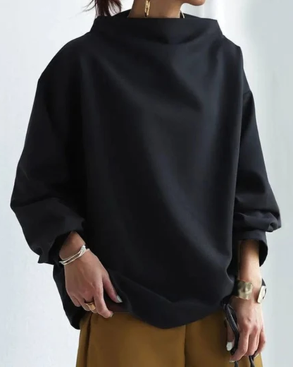 Women’s Oversized Sweatshirt – Stand Collar Sweatshirt with Dropped Shoulders