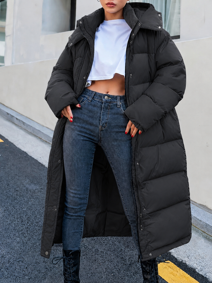 Women’s Long Puffer Jacket – Hooded Longline Padded Coat