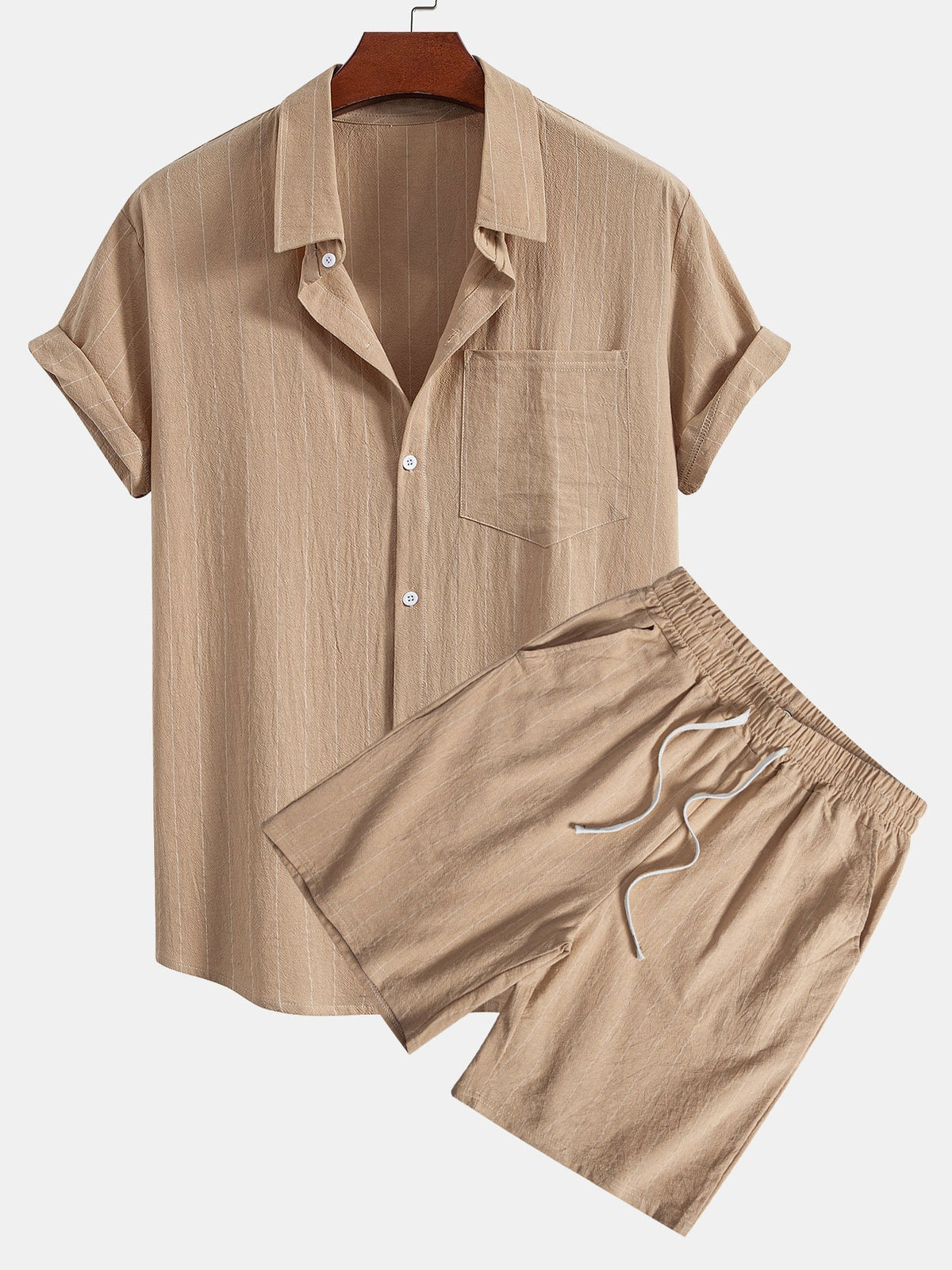 Men’s Linen Button-Up Shirt and Drawstring Shorts – Lightweight Holiday Co-Ord