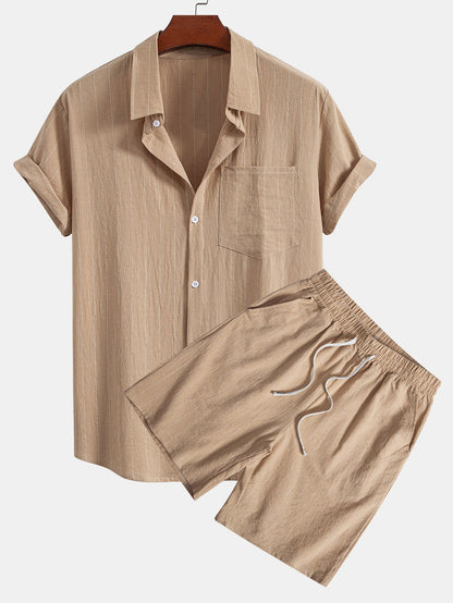 Men’s Linen Button-Up Shirt and Drawstring Shorts – Lightweight Holiday Co-Ord