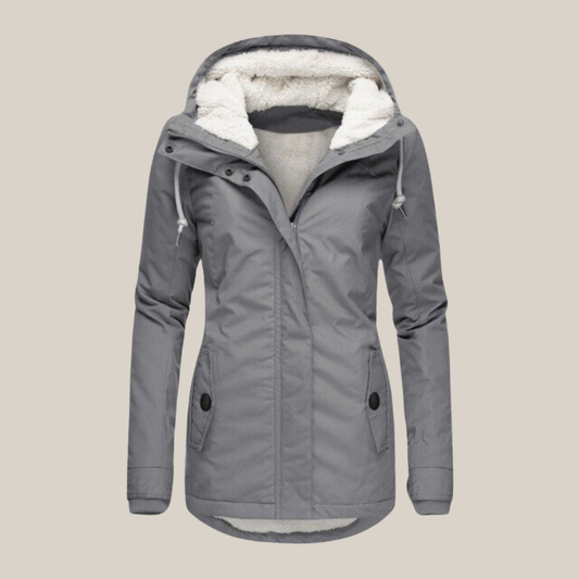 Women’s Parka – Teddy-Lined Hooded Coat with Two-Way Zip