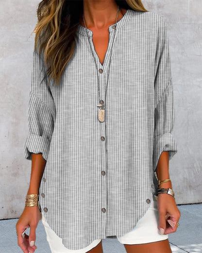 Women’s Relaxed Longline Button-Up Blouse – Casual Summer Top for Everyday Wear