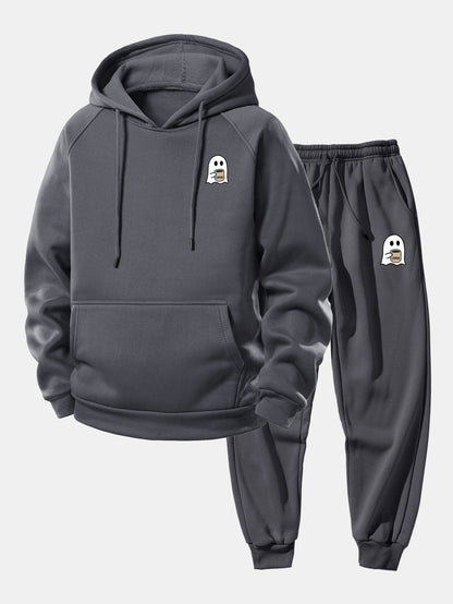 Men’s Hooded Polyester Tracksuit – Relaxed Printed Set with Tapered Joggers for Casual Days