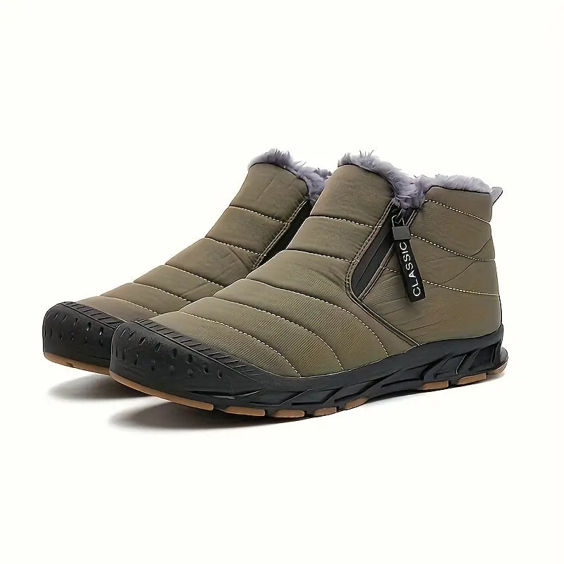 Men’s Fur-Lined Quilted Winter Boots – Warm Side-Zip Non-Slip Outdoor Shoes for Everyday Cold-Weather Wear