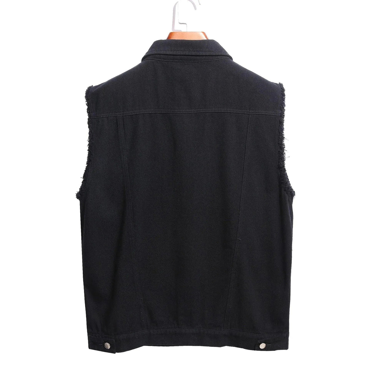 Men’s Distressed Cotton Denim Vest – Button-Front Sleeveless Trucker Layer with Chest Pockets