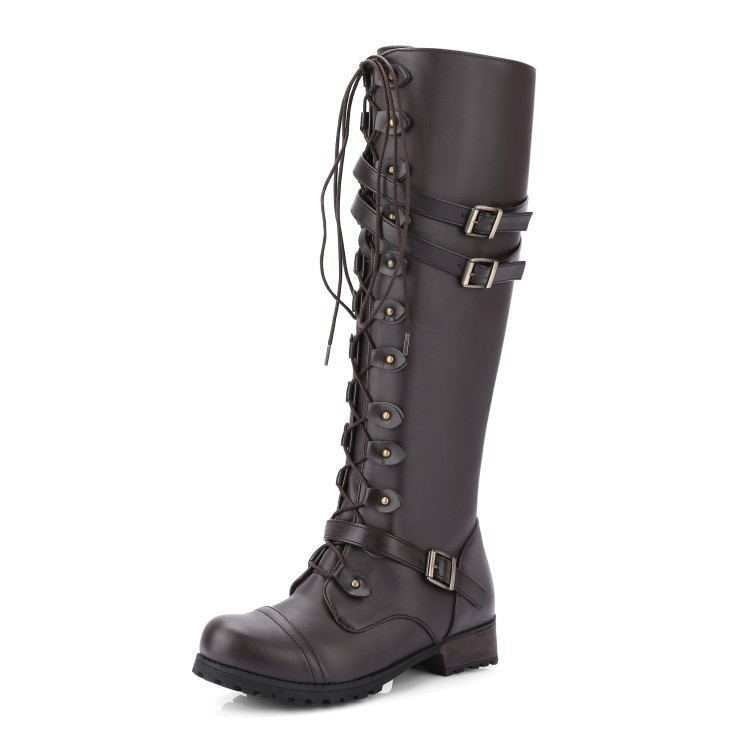 Women's Waterproof Lace-Up Round-Toe Knee-High Boots