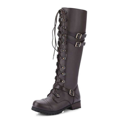 Women's Waterproof Lace-Up Round-Toe Knee-High Boots